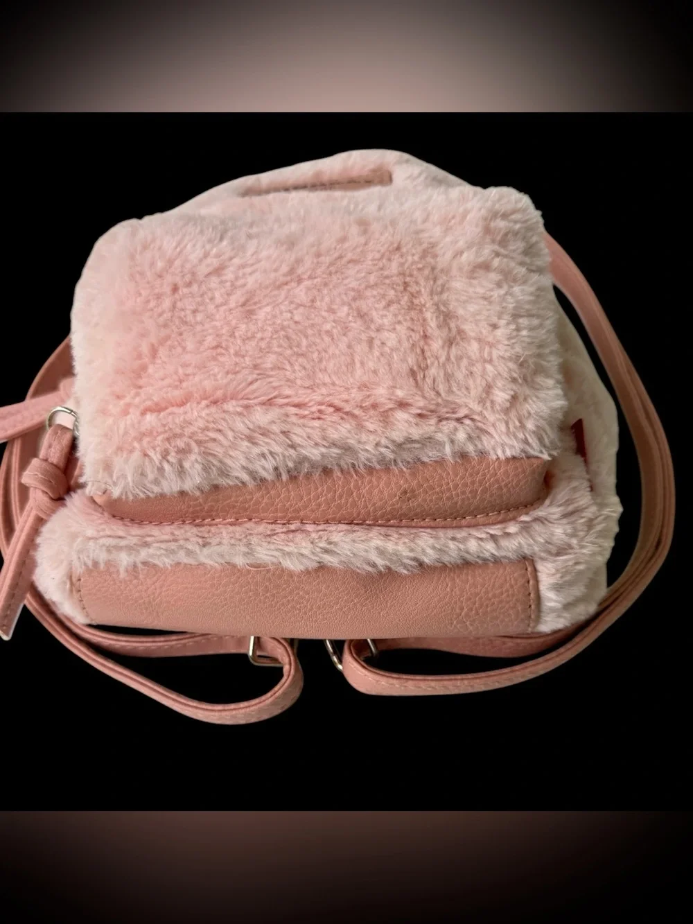 UnionBay Faux Pink Fur Small Backpack Inside Compartments 9” X 11” New